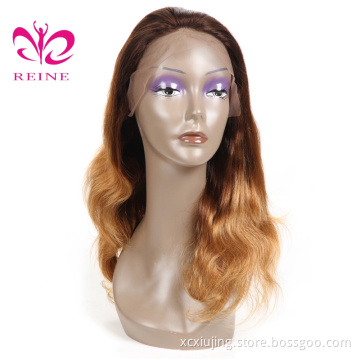 REINE Blonde Ombre Davirgin Russian Hair Lace Front Wig with Dark Root Balayage Wig Human Hair double drawn human hair wigs
